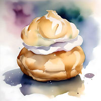 National Cream Puff Day A - Jan 2 - Watercolor and Pen